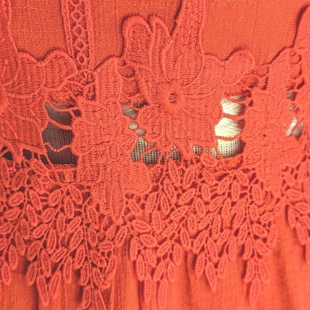 J Gee High Neck Embroidered Lace Cut Out Eyelet Dress in Orange Size Large - Picture 2 of 11